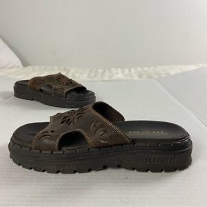 Skechers USA Y2K Sandals Brown Leather Chunky Sole Women’s 90’s Jammers